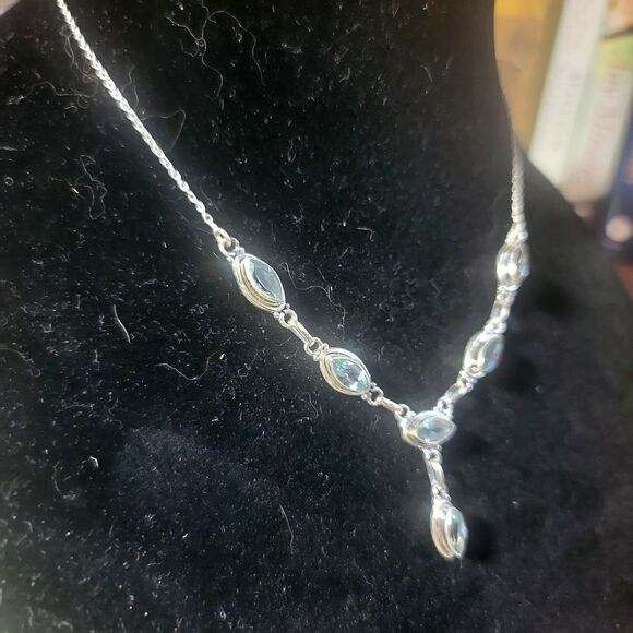 Sterling Silver & 6 Natural Sky Blue Topaz gemstones Y-Drop Collar Necklace *NEW - Picture 9 of 16